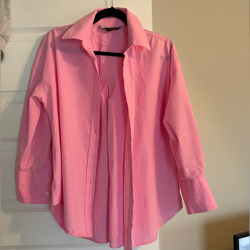 Zara Long Sleeve Button Shirt Pink size S